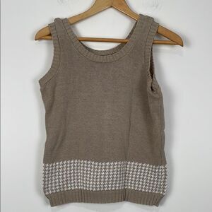 Y2K Women's Small Sleeveless Sweater Vest Tan Spunky Houndstooth Cotton 90s